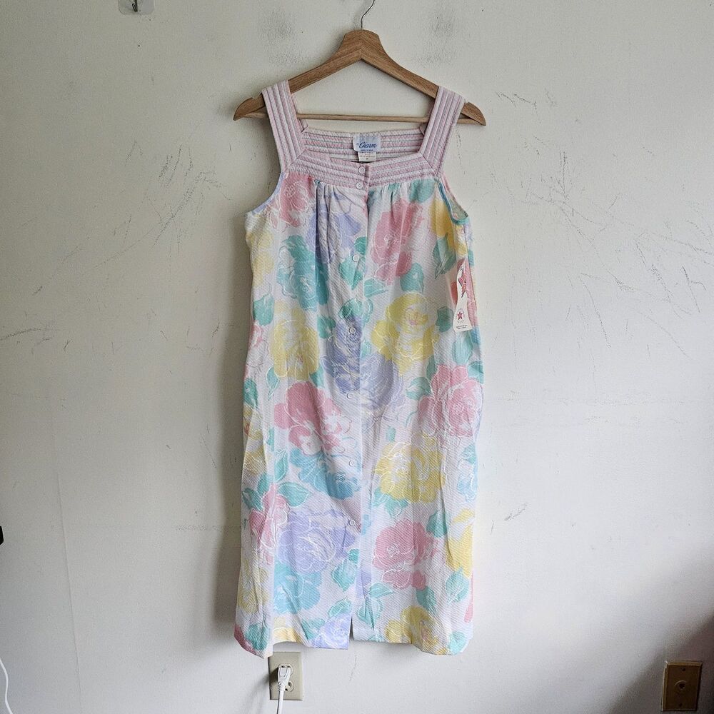 VTG 70s 80s It's a Charm NWT Pastel Floral Seersucker House Dress Nightgown Med